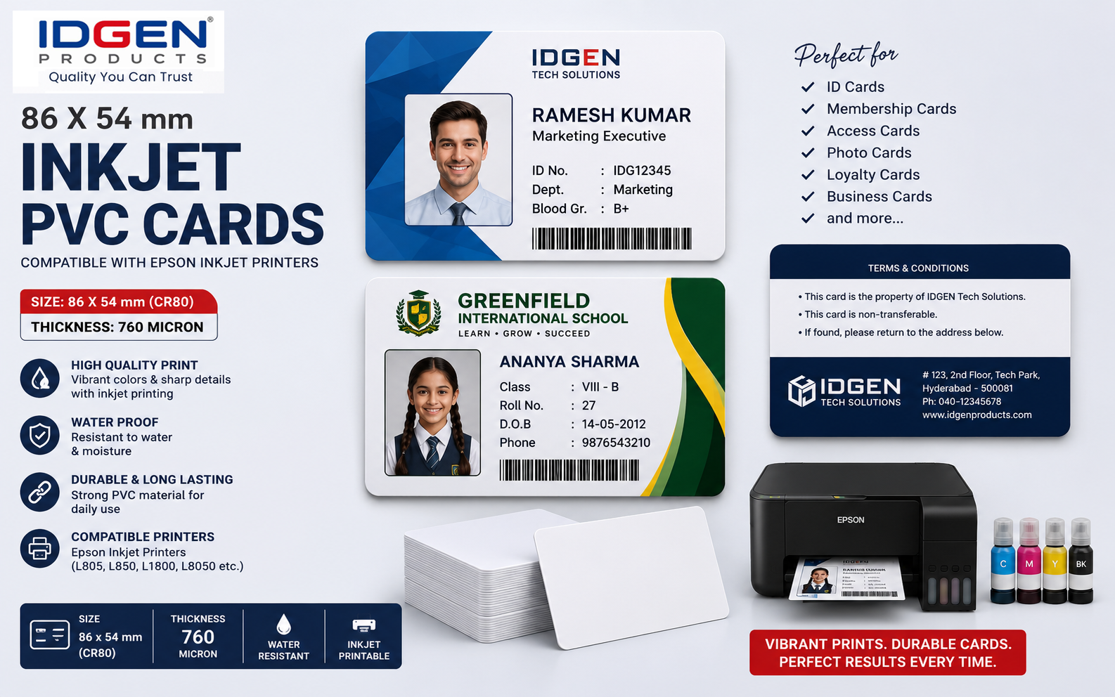 Thermal Inkjet Printable PVC Cards - Glossy White - Pack of 200